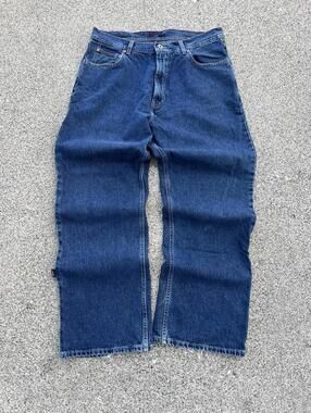 Vintage Tommy Hilfiger THJ Jeans Baggy Skater Y2K Blue Logo Cotton Mens 36x32 VG